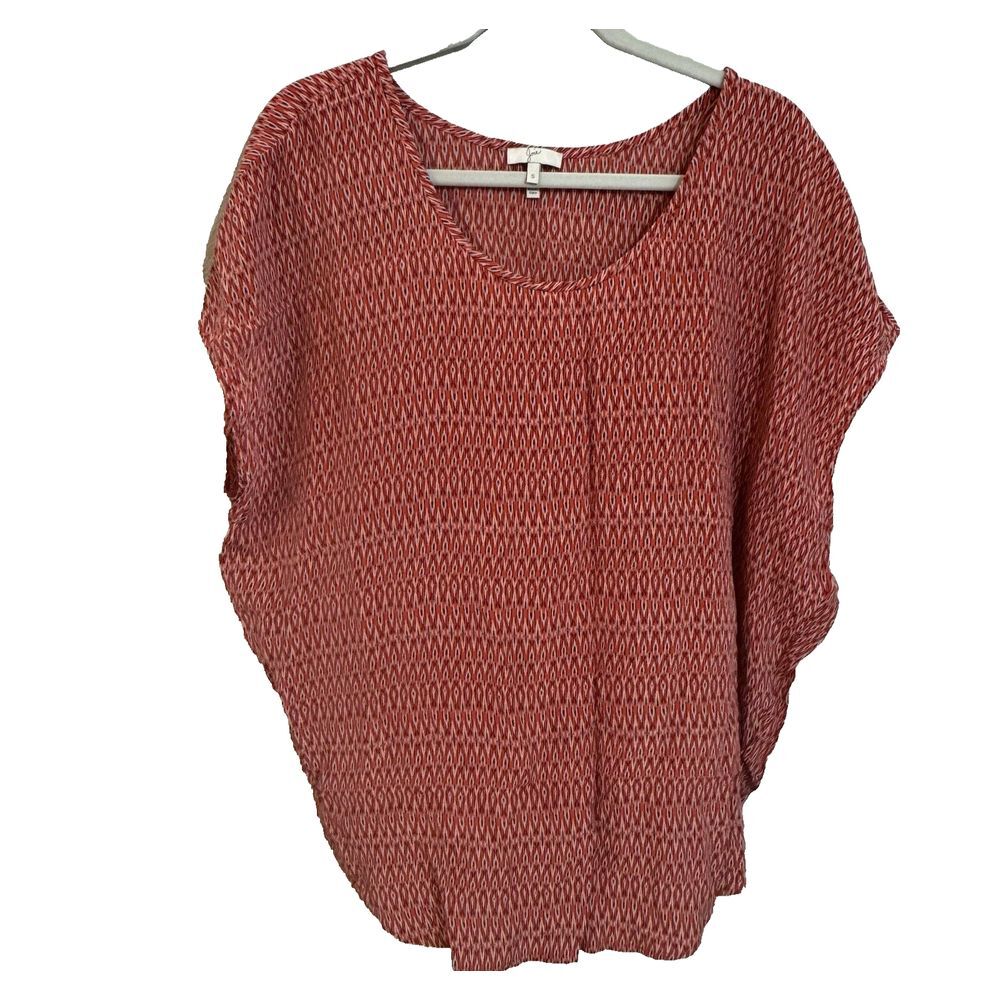 Joie 100% Silk Orange/Red & White Oversized‎  Blouse Small Workwear